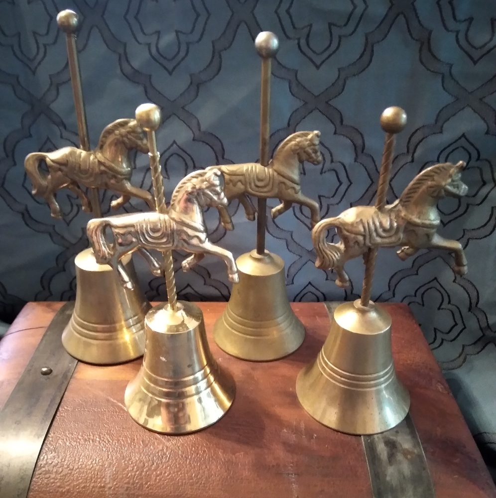 Set of 4 carasouel horse brass bells